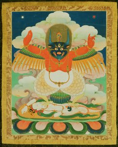 Peinture thangka de Garuda piétinant un naga mourant - Tibetan School